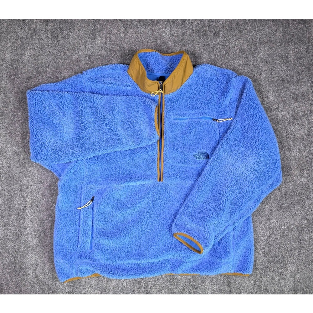 The North Face Fleece Pullover Mens XXL Blue Sherpa Quarter Zip Jacket